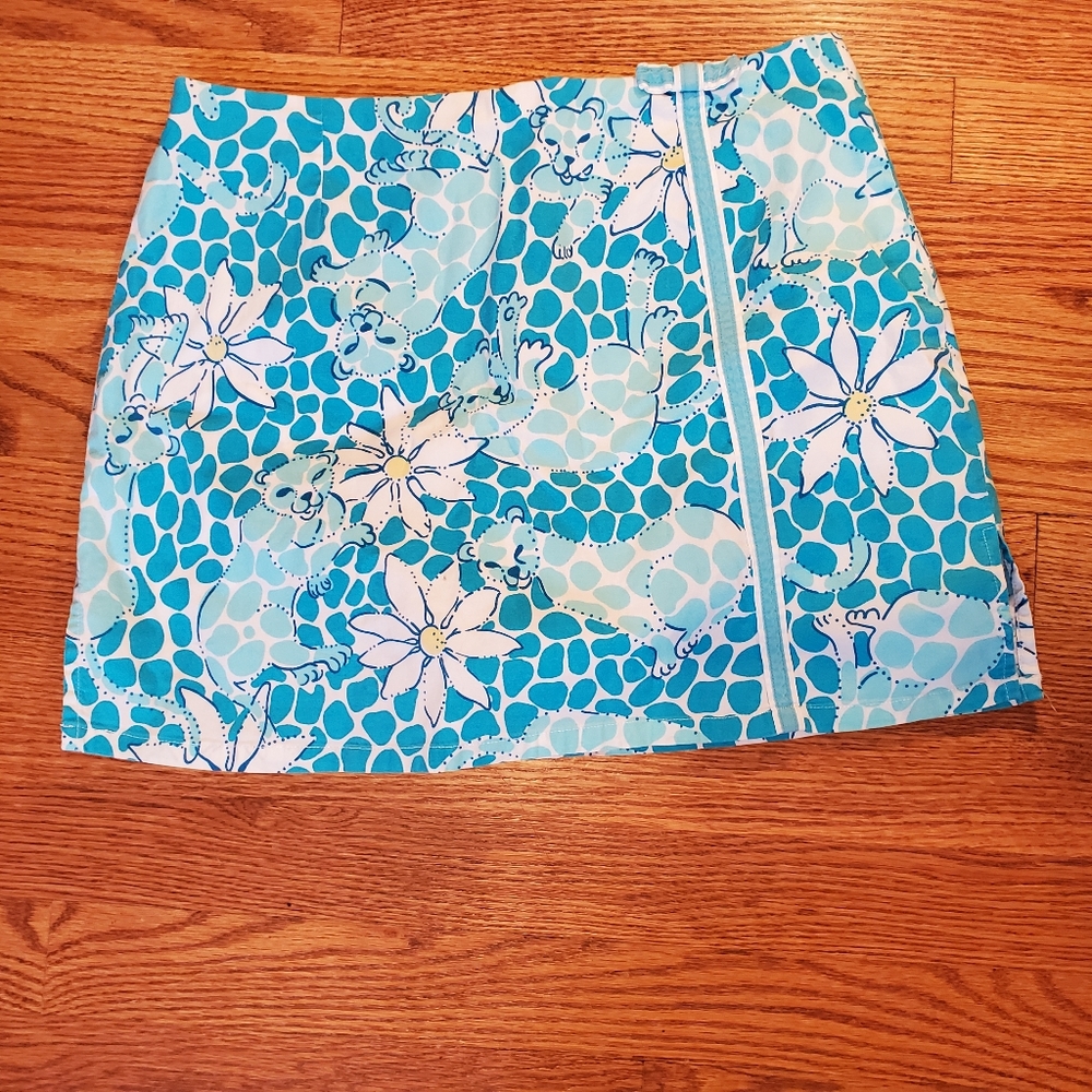 Lilly Pulitzer skort XS vtg 6 28" blue leopards with daisies vintage